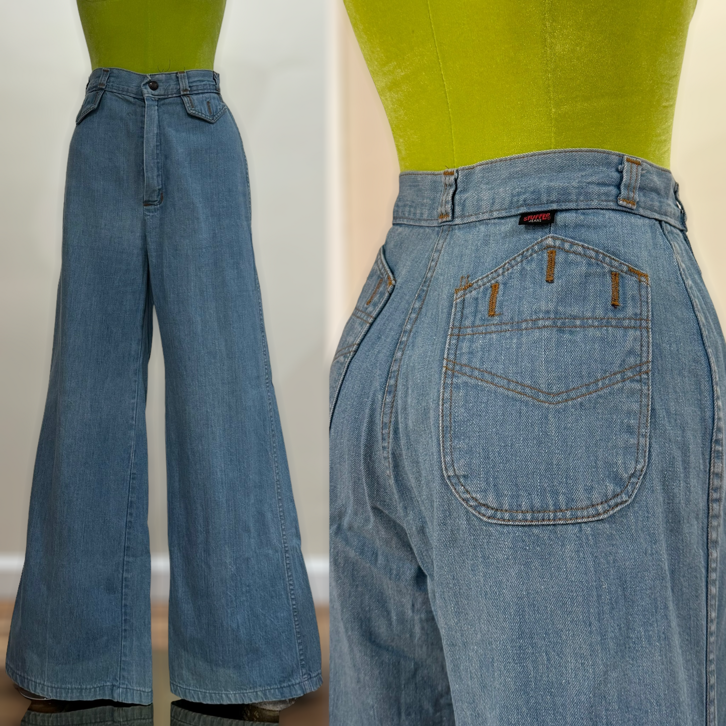 70s Denim Cotton Highrise Bell Bottom Pants (S, 26" - 27"W)