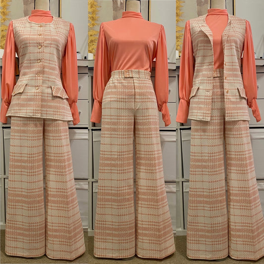 70s Deadstock Abstract 2Pc Vest Pantsuit (M, 29”-30” Waist)