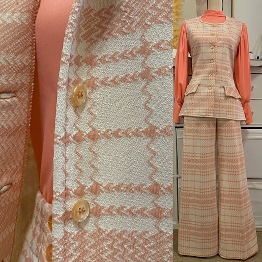 70s Deadstock Abstract 2Pc Vest Pantsuit (M, 29”-30” Waist)