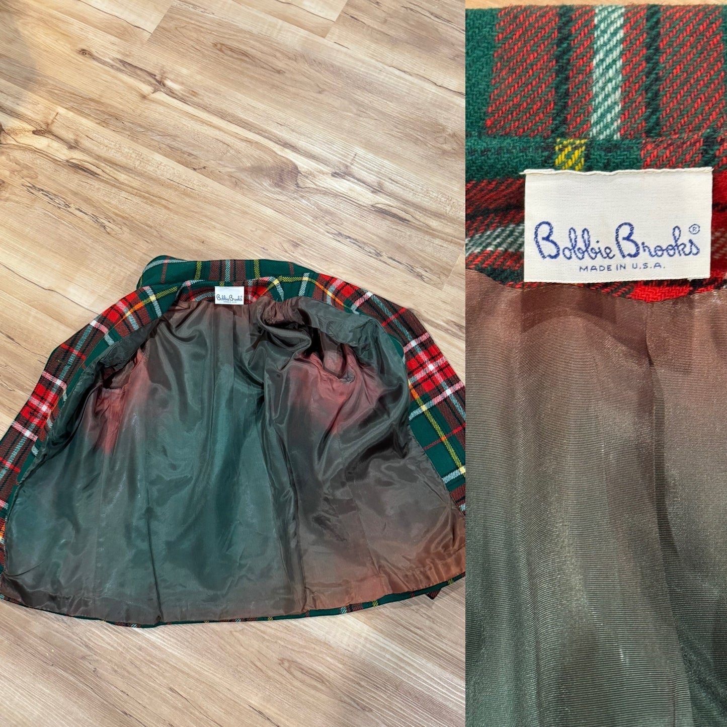 60s Green & Red Plaid Skirt Suit (XS-Small, 25"-26" Waist)