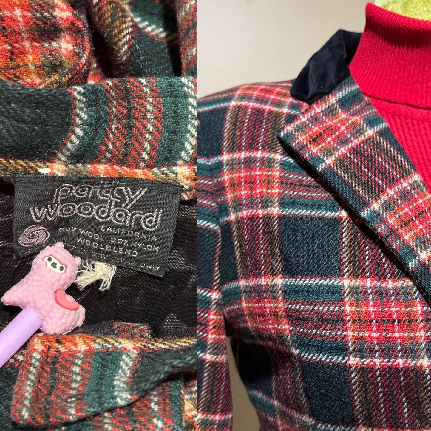 70s 2-Piece Red & Green Culotte Plaid Set (S, 26" Waist)