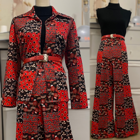 70s 70s Patchwork Style & Florals 2PC Pant set (L-XL, 32"-36” Waist)