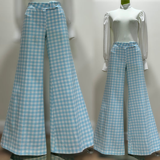 70s Gingham, Low Rise Bell Bottom Pants (M, 33" Waist)