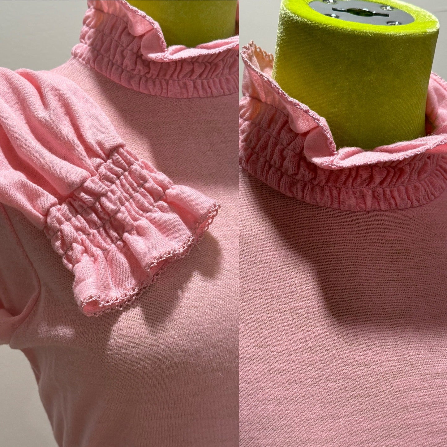 70s Bubblegum Pink Ruffle Turtleneck Blouse (S-M)