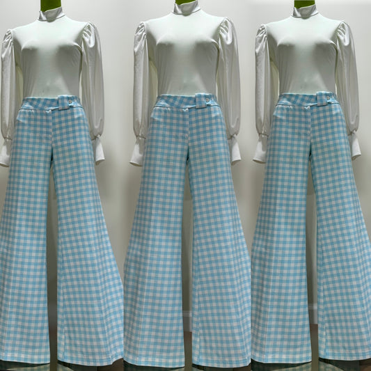 70s Gingham, Low Rise Bell Bottom Pants (M, 33" Waist)