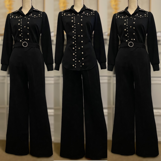 70s Studded 2PC Flared Pantsuit (M, 24”-32” waist)