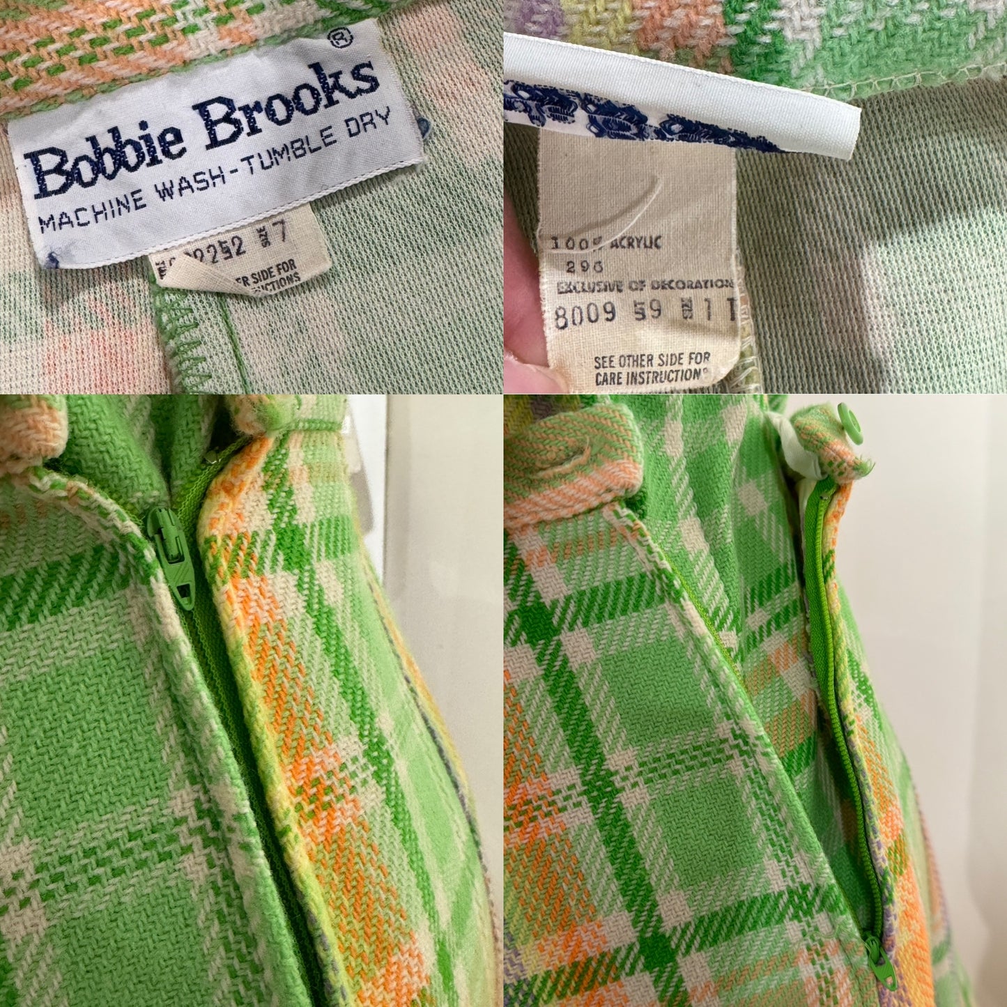 70s Pastel Plaid 2PC Mini Skirt Set (XS, 24" Waist)