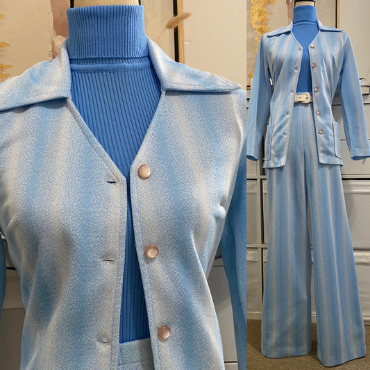 70's 3Pc AbstractWide Leg Pantsuit (S-M, 26"-32"W)