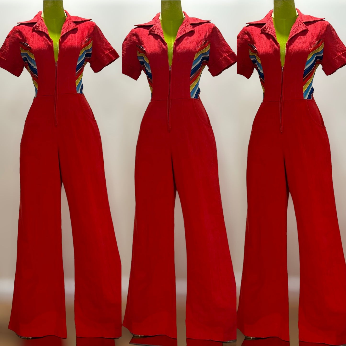 70s Cotton, Zipper Front Wide Leg Jumpsuit (S, 28” Waist)