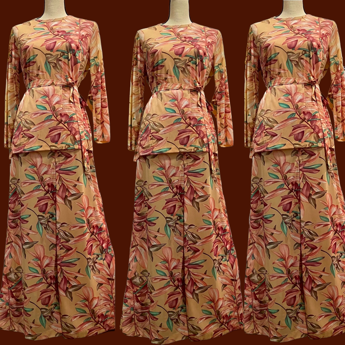 70s Muted Floral 2-Piece Palazzo Pant Set (M-L, 27"-36" Waist)