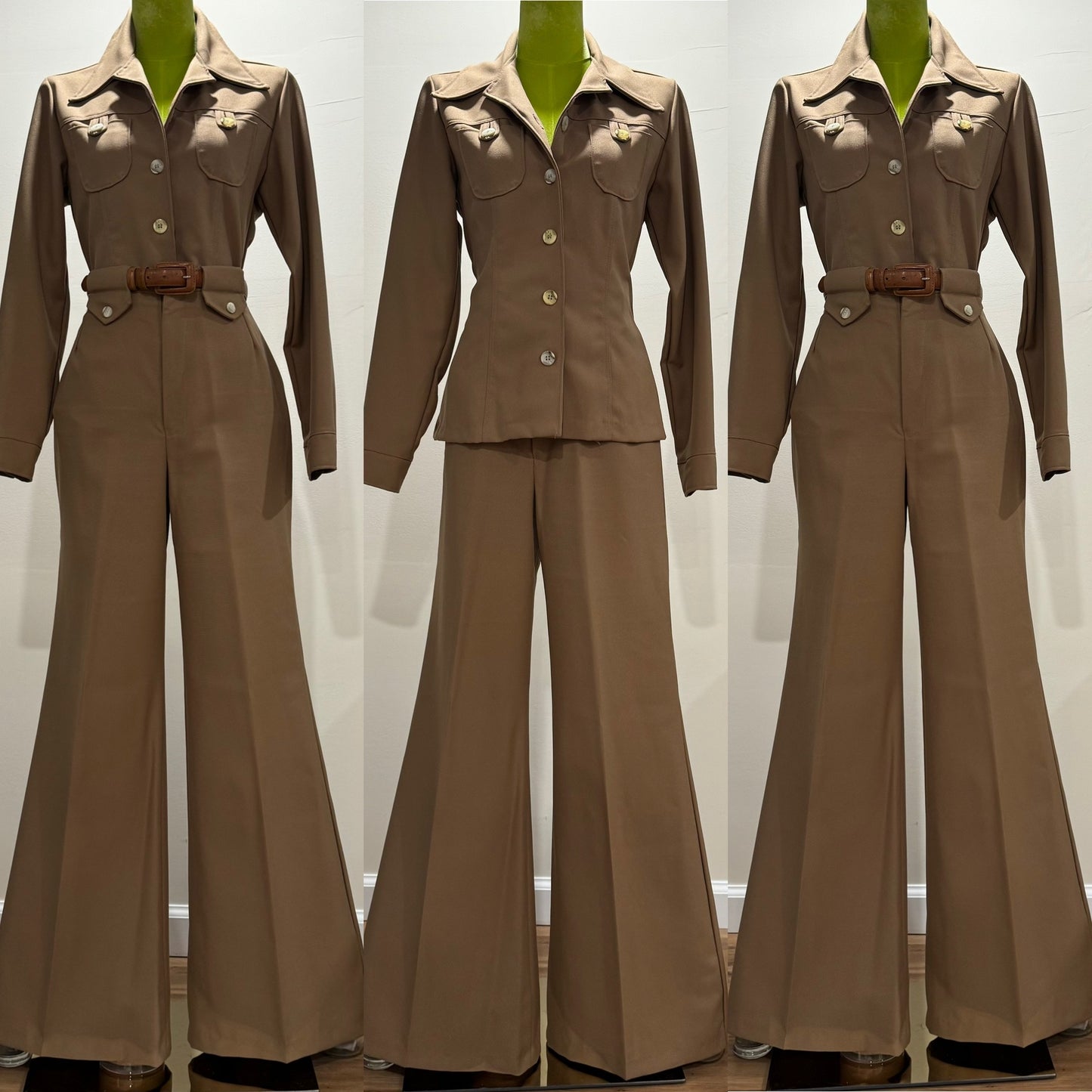 70s 2PC Solid Bell Bottom Pantsuit (S, 28"W)