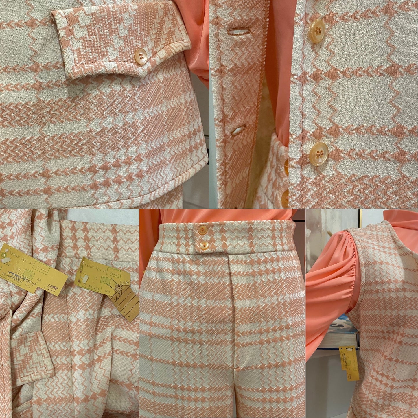 70s Deadstock Abstract 2Pc Vest Pantsuit (M, 29”-30” Waist)