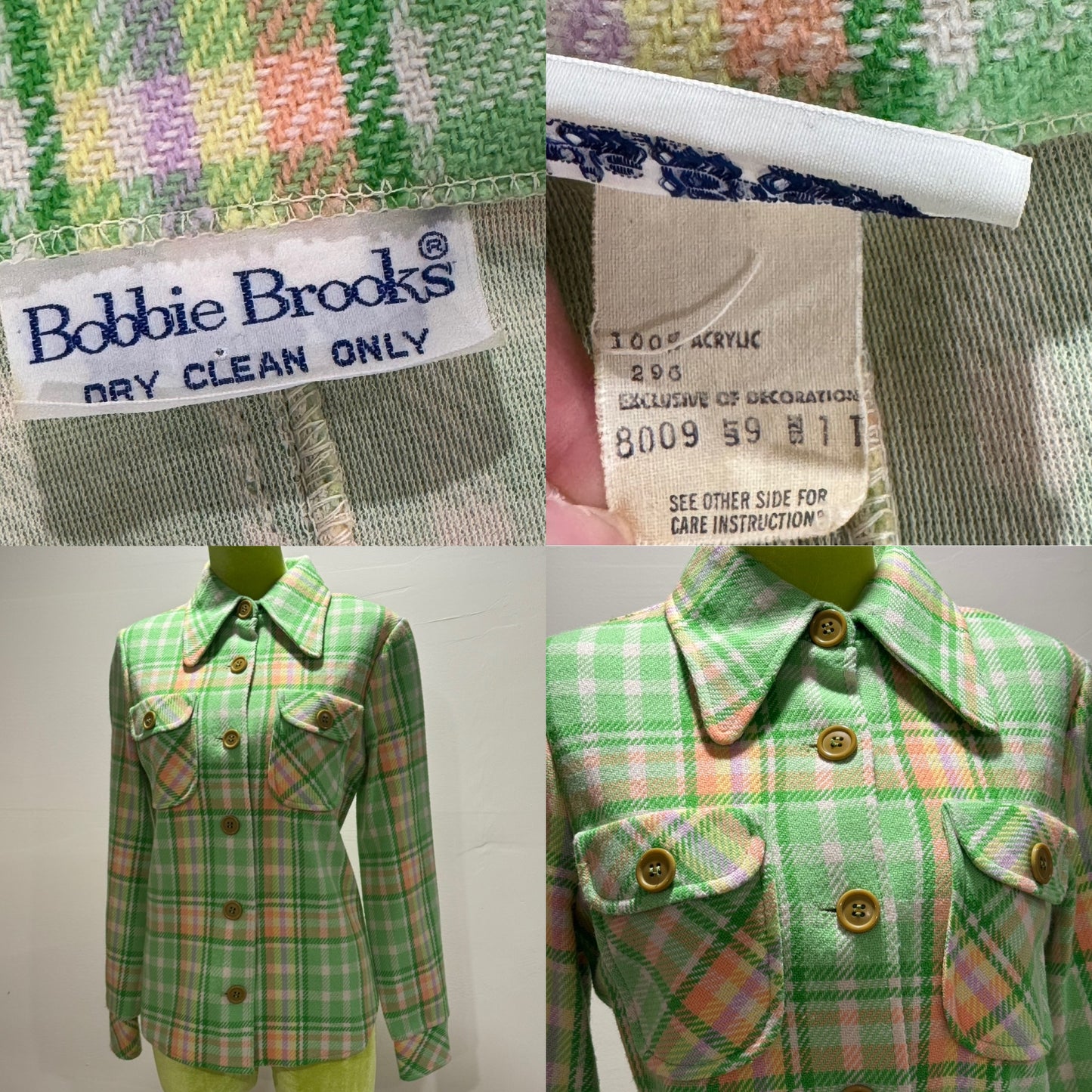 70s Pastel Plaid 2PC Mini Skirt Set (XS, 24" Waist)