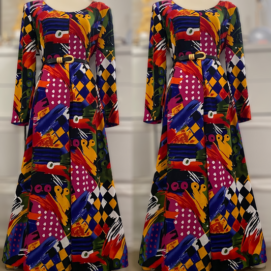 70s-80s Eccentric, Abstract Palazzo Jumpsuit (L-XL, 36" Waist)