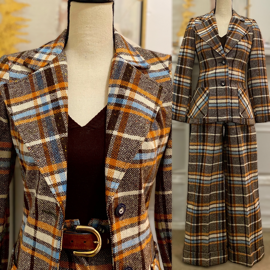 70s Fall Plaid 2PC Pantsuit (XS, 24” waist)