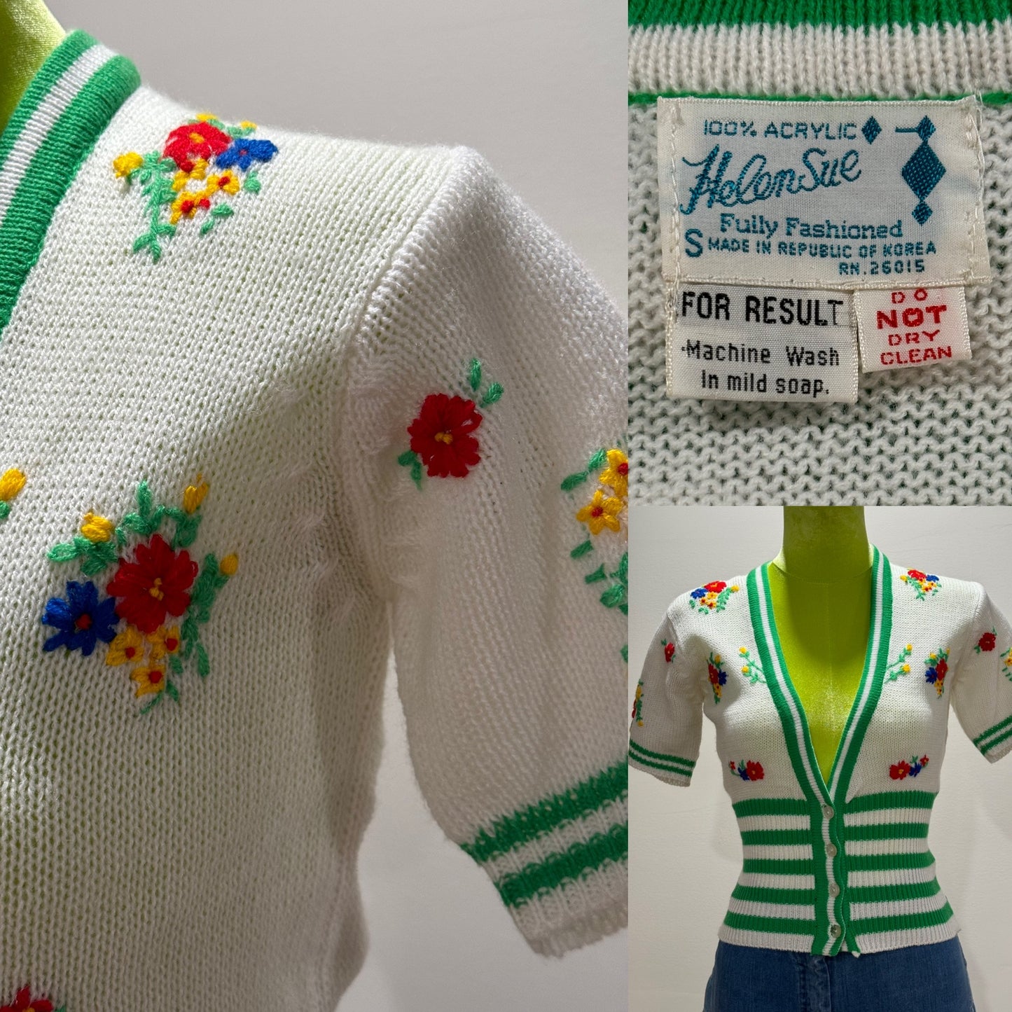 60s 70s knit floral sweater (XS)