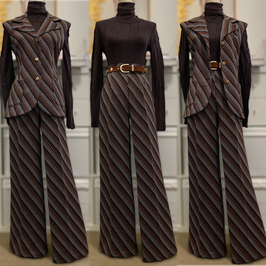 70s Geometric 2Pc Vest Pantsuit (XS-S, 25"-26'W)