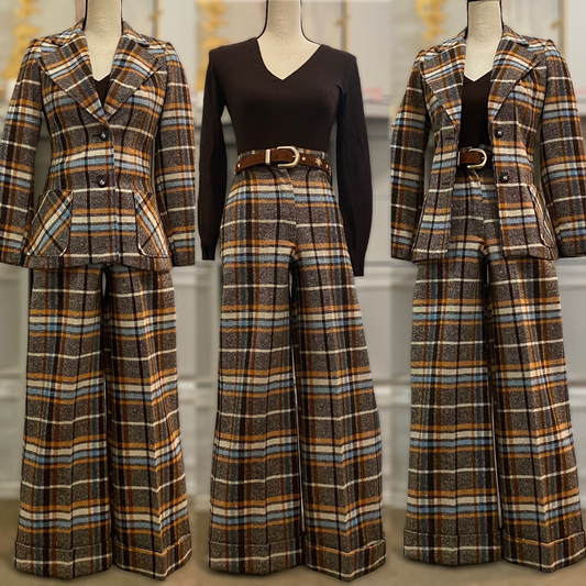 70s Fall Plaid 2PC Pantsuit (XS, 24” waist)