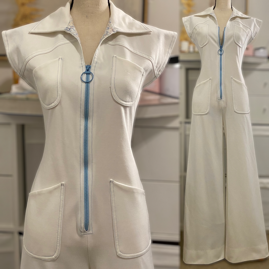 70s Zipper Front & O-Ring, Wide Leg Jumpsuit (S-M, 30"W)