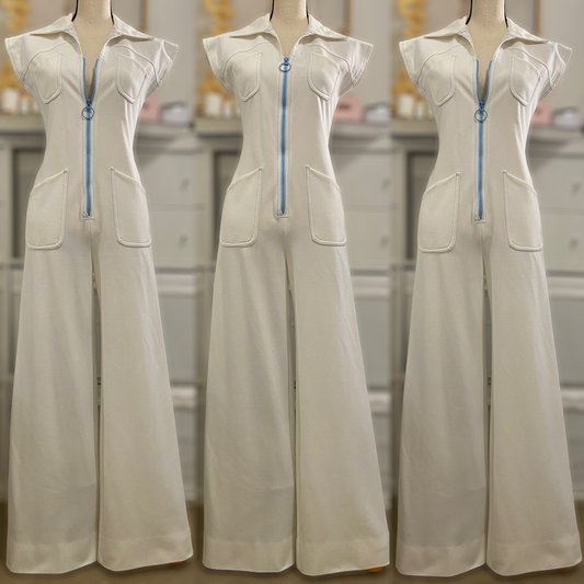 70s Zipper Front & O-Ring, Wide Leg Jumpsuit (S-M, 30"W)