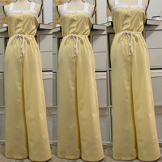 70s Seersucker Wide Leg Jumpsuit (M, 29” waist)