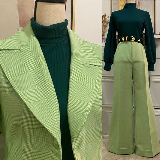 70s Houndstooth 2PC Pantsuit (M,29” waist)