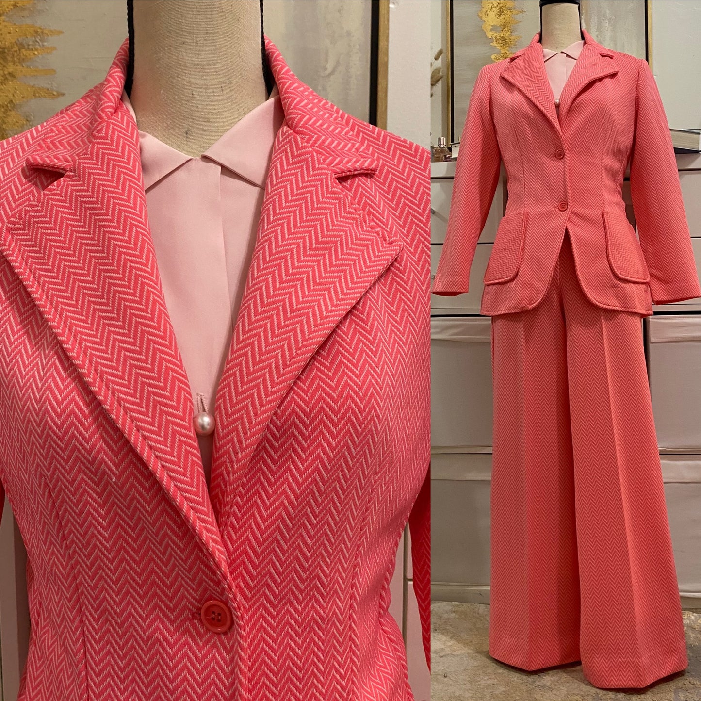 70s Chevron 2PC Pantsuit (M, 28"-34" Waist)