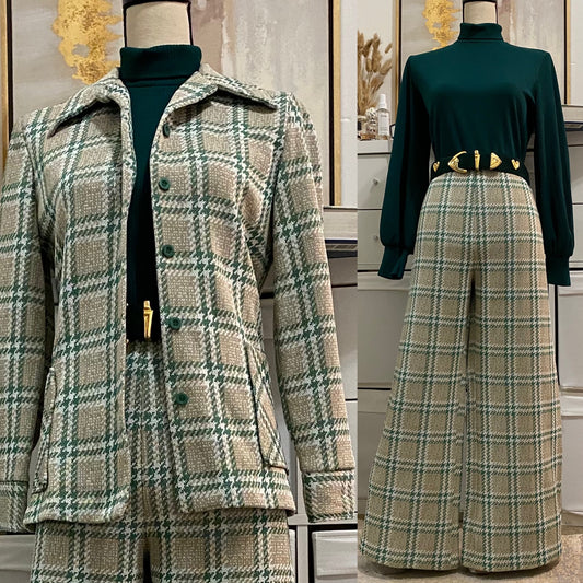 70s Plaid  2-Piece Leisure Pant Set (L-XL, 32”-40” waist)