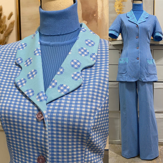 70s Gingham 2pc Wide Leg Pantsuit  (M-L, 30”-34” waist)