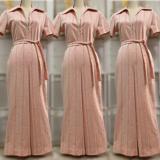 70s O-Ring, Zipper Front Striped Jumpsuit (L, 35"W)