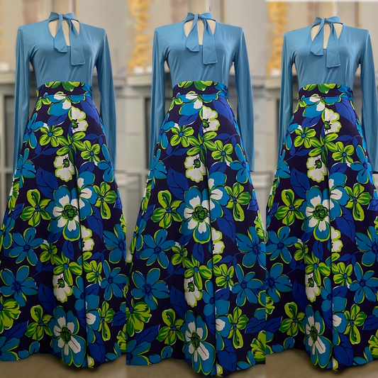 60s-70s Tropical Floral Massive Palazzo Pants (S, 27" Waist)