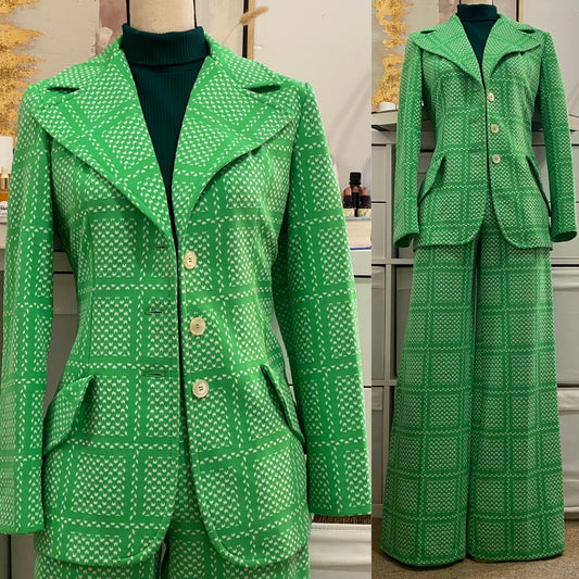 70s Abstract 2PC Wide Leg Pantsuit (M, 31”-32” Waist)