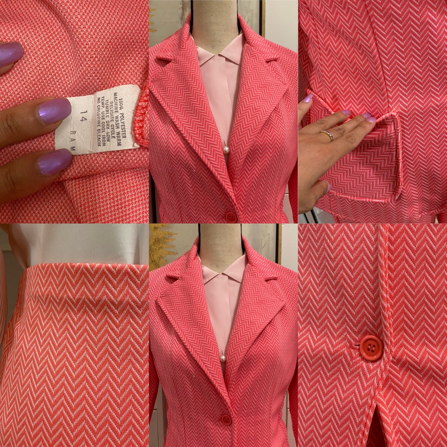 70s Chevron 2PC Pantsuit (M, 28"-34" Waist)