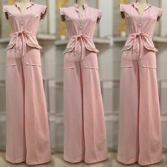 70s Zipper Front & O-Ring, Wide Leg Jumpsuit (S, 26"-30"W)
