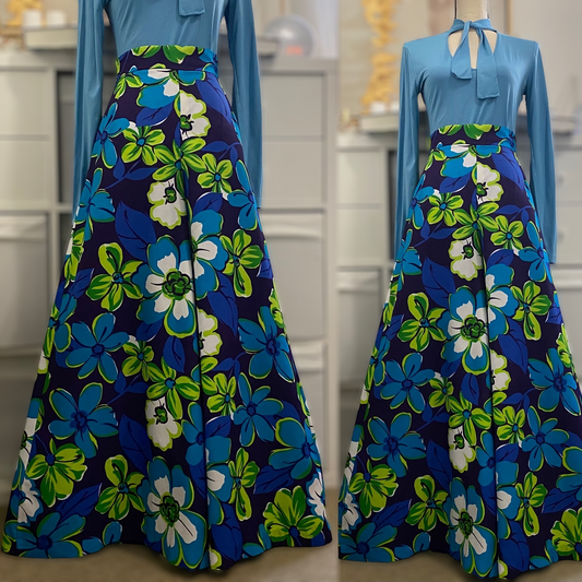 60s-70s Tropical Floral Massive Palazzo Pants (S, 27" Waist)
