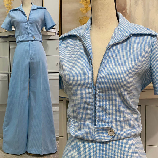 70s Houndstooth Cropped Jacket & Bell Bottom Pant set (XXS,XS - 24” waist)