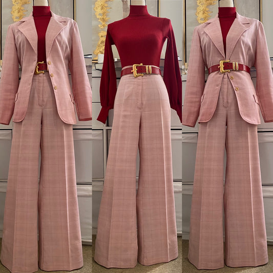70s Glen Plaid 2PC Pantsuit (L, 31"-34" Waist)