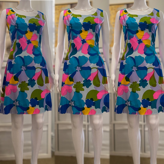 60's-70's Floral Fit & Flare dress (XS-S)