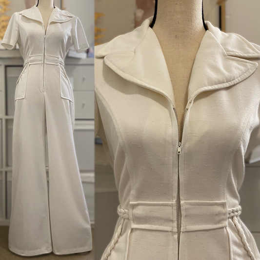 70s Flared Jumpsuit w/ Braided Details (S, 24”-28” waist)