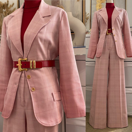 70s Glen Plaid 2PC Pantsuit (L, 31"-34" Waist)