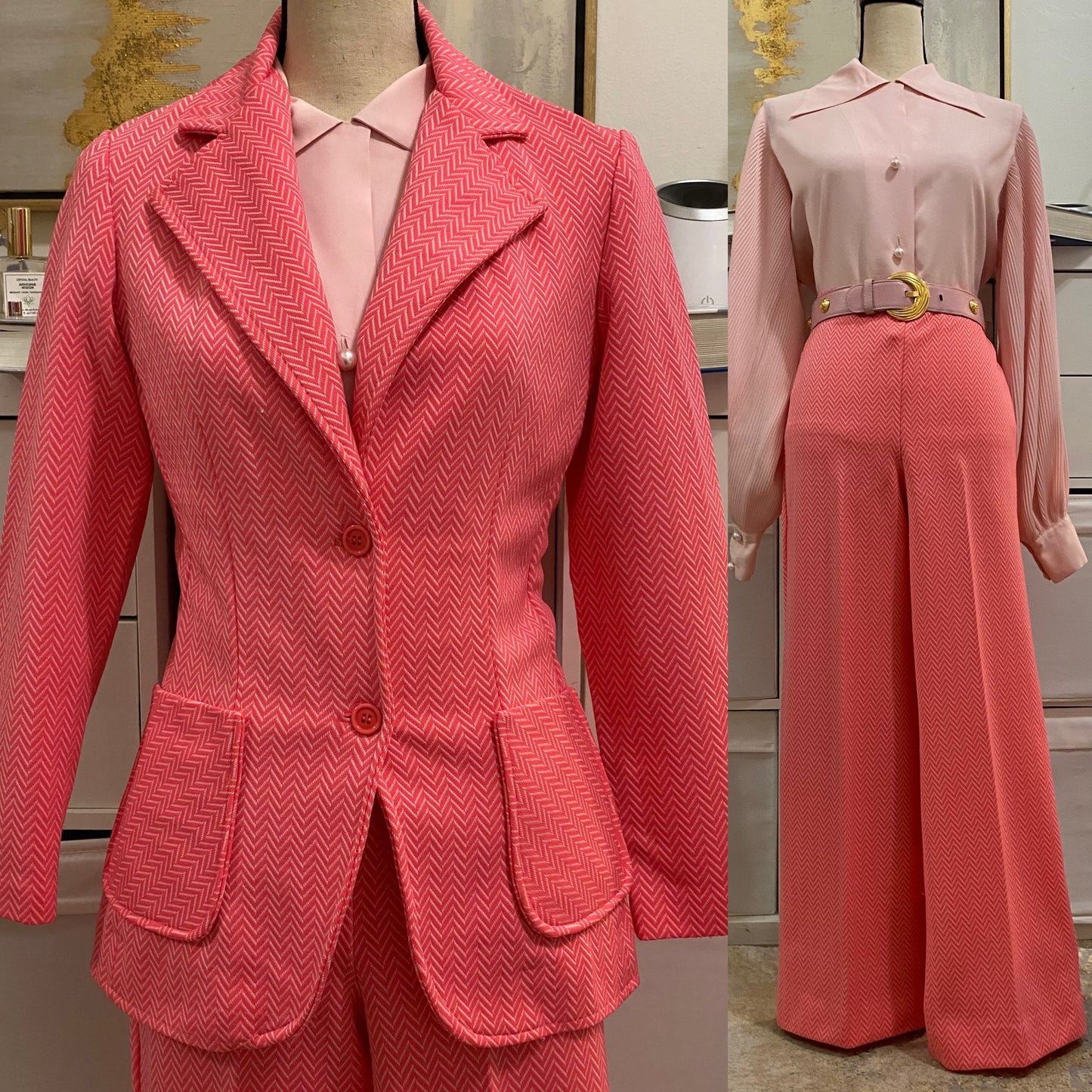 70s Chevron 2PC Pantsuit (M, 28"-34" Waist)