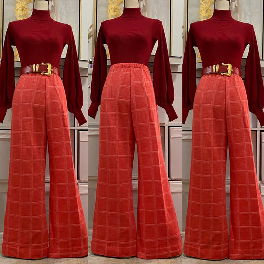 70s Grid/Checkered 2PC Pant Set (L-XL, 33”-40” waist)