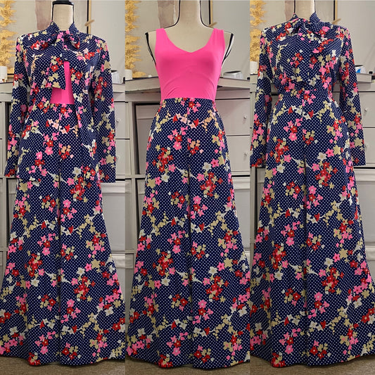 60s-70s 3PC Floral Pant Set (M, 26"-32" Waist)