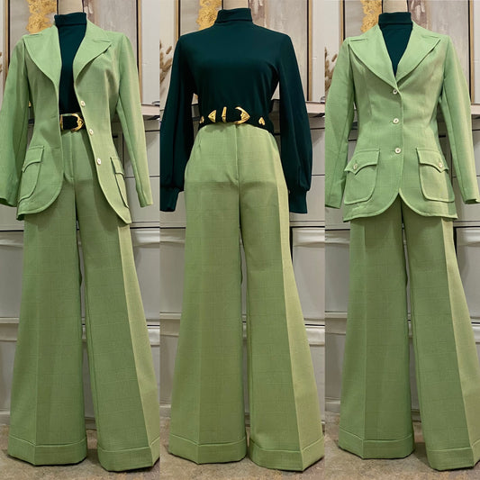 70s Houndstooth 2PC Pantsuit (M,29” waist)