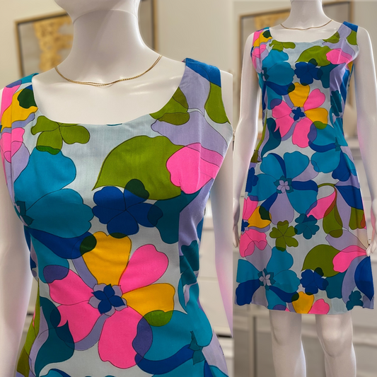 60's-70's Floral Fit & Flare dress (XS-S)
