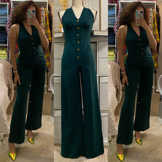 70s Halter Top, Flared Jumpsuit (M, 28”-31”Waist)