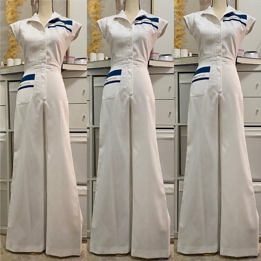 70s Nautical Wide Leg Jumpsuit (S,26” waist)
