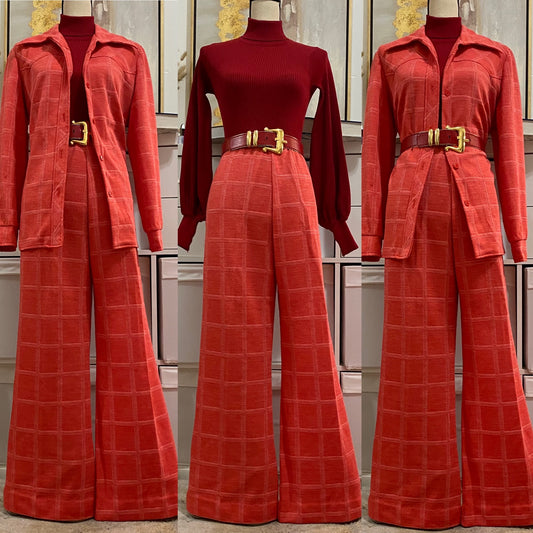 70s Grid/Checkered 2PC Pant Set (L-XL, 33”-40” waist)