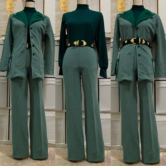 70s Emerald Green 2-Piece Pantsuit (L-XL)