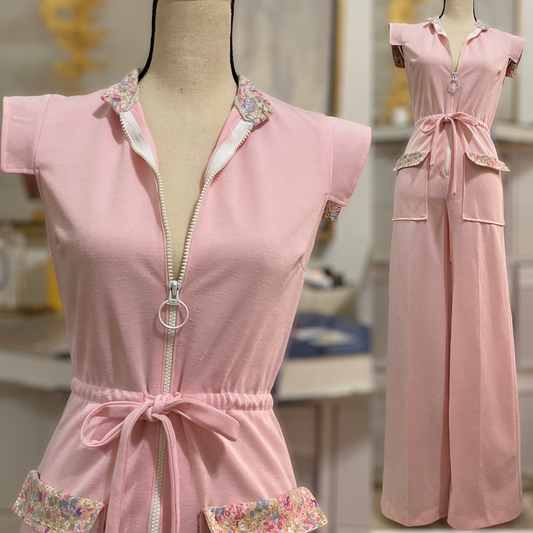 70s Zipper Front & O-Ring, Wide Leg Jumpsuit (S, 26"-30"W)
